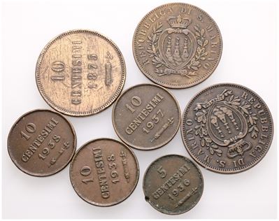 Monete di San Marino, Lotto di 7 monete da 10 e 5 centesimi (1864-1938)