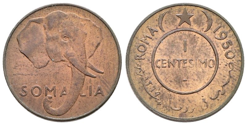 Somalia, A.F.I.S., 1 centesimo 1950, rame rosso