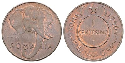Moneta, Somalia. A.F.I.S., 1 centesimo 1950, rame rosso, FDC