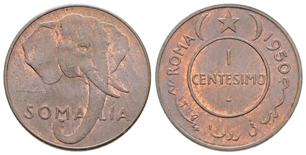 SOMALIA. A.F.I.S. (1950-1960). 1 centesimo 1950. Cu. 2,95gr; Gig.5. FDC rame rosso