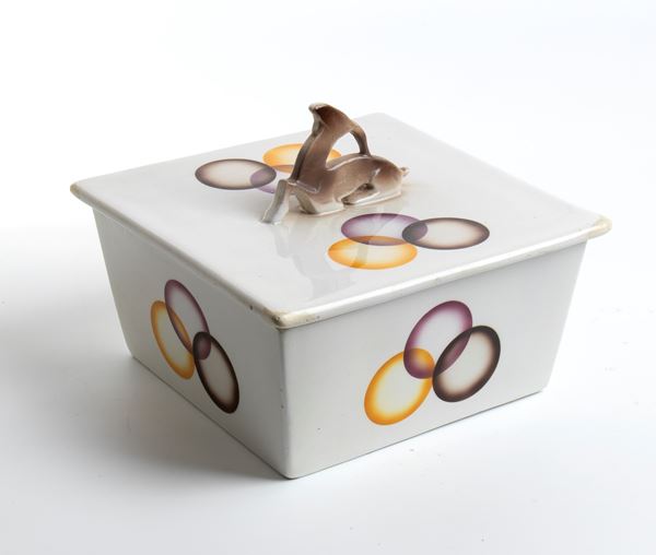 MANIFATTURA CERAMICA GALVANI - Scatola con manico zoomorfo attribuita a Angelo Simonetto
