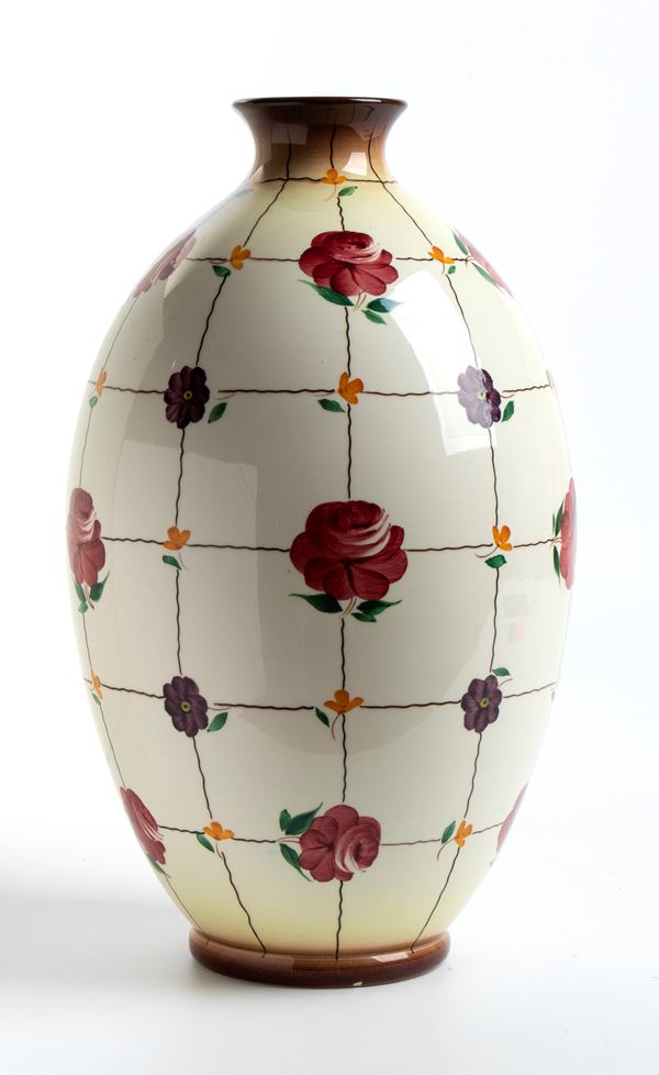 MANIFATTURA CERAMICA GALVANI - Vaso con decorazione di rose attribuito a Angelo Simonetto