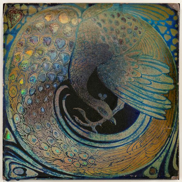 GALILEO CHINI - Piastrella con pavone