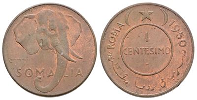 Somalia, 1 centesimo 1950, A.F.I.S. (1950-1960), rame rosso