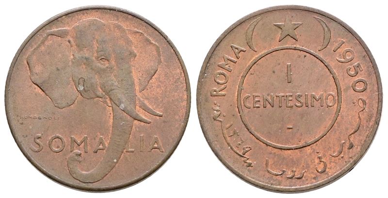 Somalia, 1 centesimo 1950, A.F.I.S. (1950-1960), rame rosso