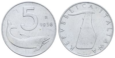 República Italiana, Moneta da 5 lire 1956 'Delfino'