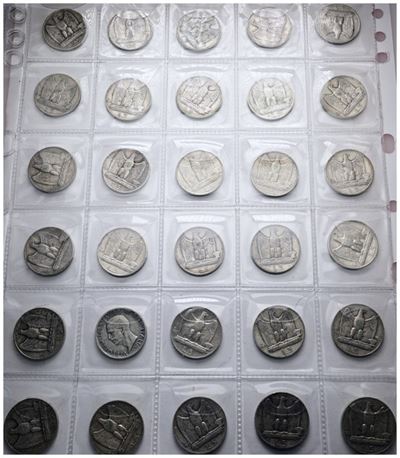 Monete italiane, Lotto di 30 monete da 5 Lire 'aquilotto' di Vittorio Emanuele III (1900-1943)