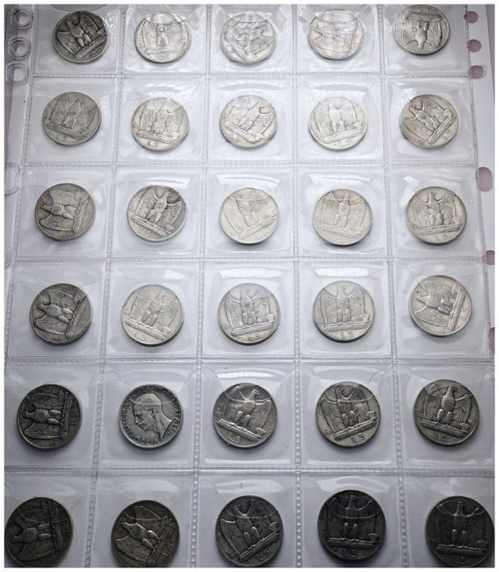 Regno D'italia. Vittorio Emanuele III (1900-1943). Lotto di 30 Monete da 5 Lire "aquilotto". Ag; ...
