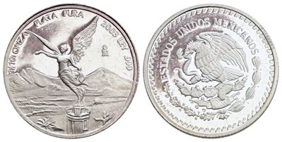 Messico, Moneta da 1/10 di oncia, 2003, Argento, KM 610