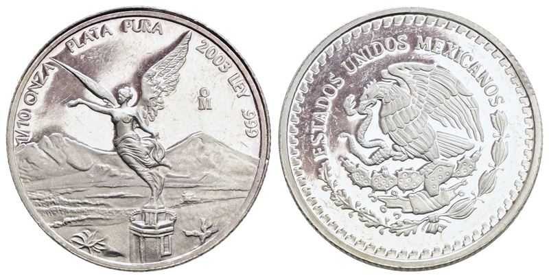 Messico, Moneta da 1/10 di oncia, 2003, Argento, KM 610