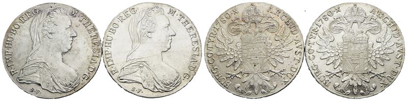 Monete di Maria Teresa d'Austria, Lotto di 2 talleri, 1780