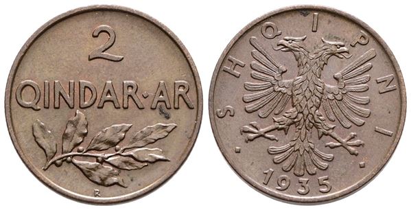 ALBANIA. Zog I (1928-1938). 2 quindar ari 1935. Cu; 4,45gr; KM 15; SPL/FDC