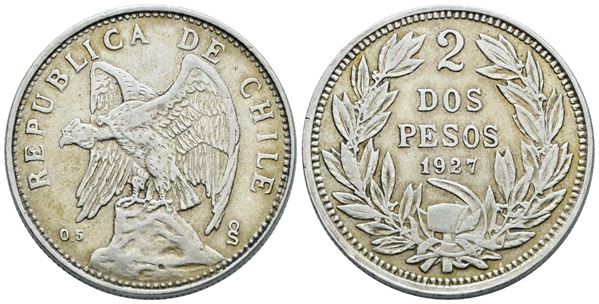 CILE. 2 pesos 1927. Ag; 18gr; KM 172; Q.SPL