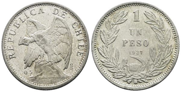 CILE. 1 peso 1927. Ag; 9gr; KM 171; SPL