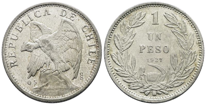 CILE. 1 peso 1927. Ag; 9gr; KM 171; SPL