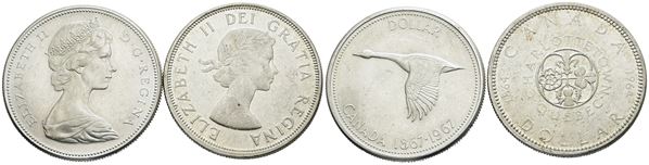 CANADA. Elisabetta II (1952-2022). Lotto di 2 monete da 1 dollaro 1964, 1967. Ag; FDC