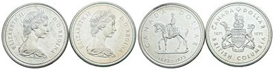 Canada, Lotto di 2 monete da 1 dollaro (1971, 1973) in Argento, FDC
