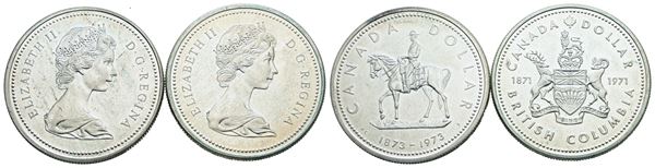 CANADA. Elisabetta II (1952-2022). Lotto di 2 monete da 1 dollaro 1971, 1973. Ag; FDC