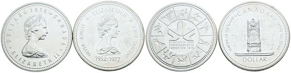 CANADA. Elisabetta II (1952-2022). Lotto di 2 monete da 1 dollaro 1977, 1978. Ag; FDC