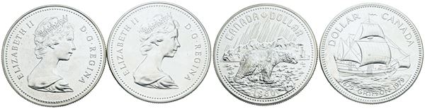 CANADA. Elisabetta II (1952-2022). Lotto di 2 monete da 1 dollaro 1979, 1980. Ag; FDC