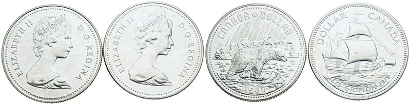 Monete canadesi, Lotto di 2 monete da 1 dollaro 1979 e 1980, Elisabetta II