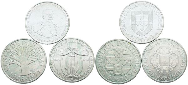 PORTOGALLO. Interessante lotto di 3 monete da 50 escudos 1969, 1971, 1972. Ag; FDC 