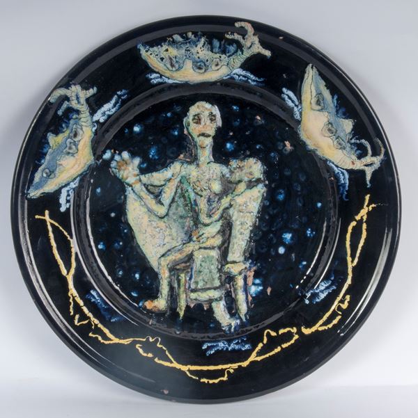 ROBERTO BENTINI - "Madonna Nera" -Piatto da pompa in ceramica policroma