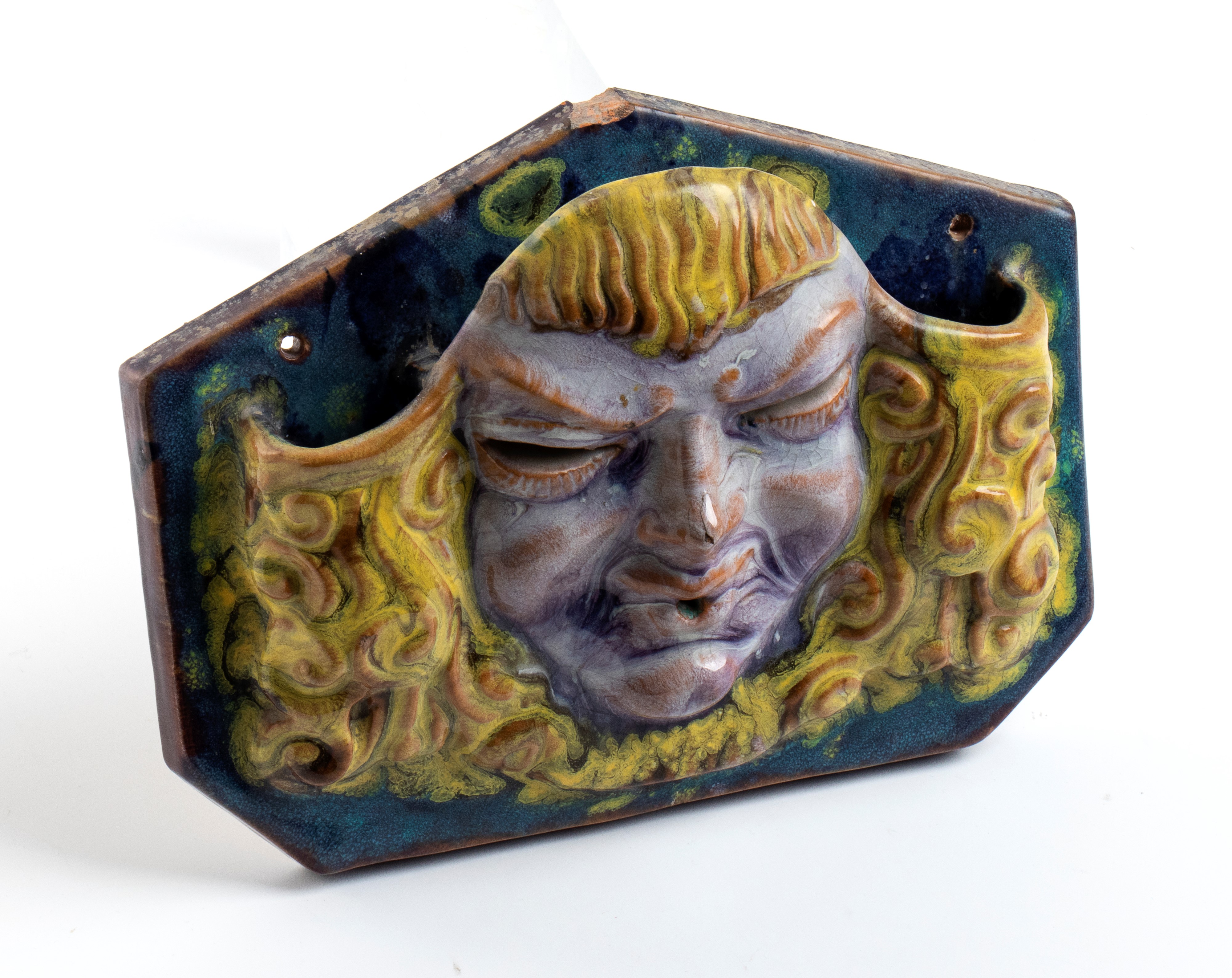 Manifattura la Salamandra - Fioriera con maschera, ceramica