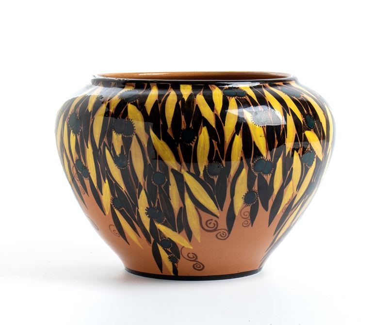 Manifattura la Salamandra - Vaso in ceramica con decorazione floreale, firmato la Salamandra, Per...