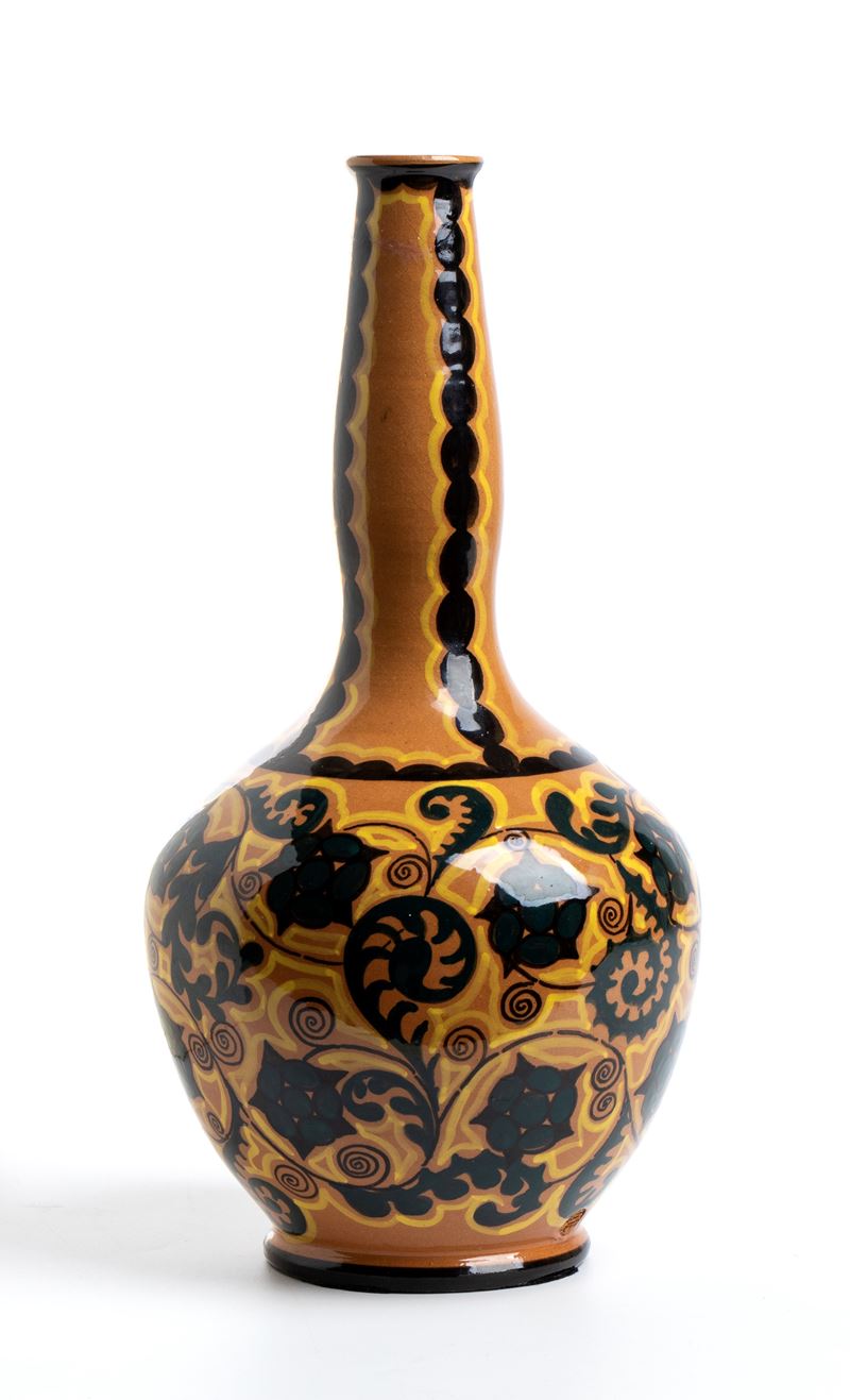 Manifattura la Salamandra - Vaso solifleur in ceramica decorato a fiori