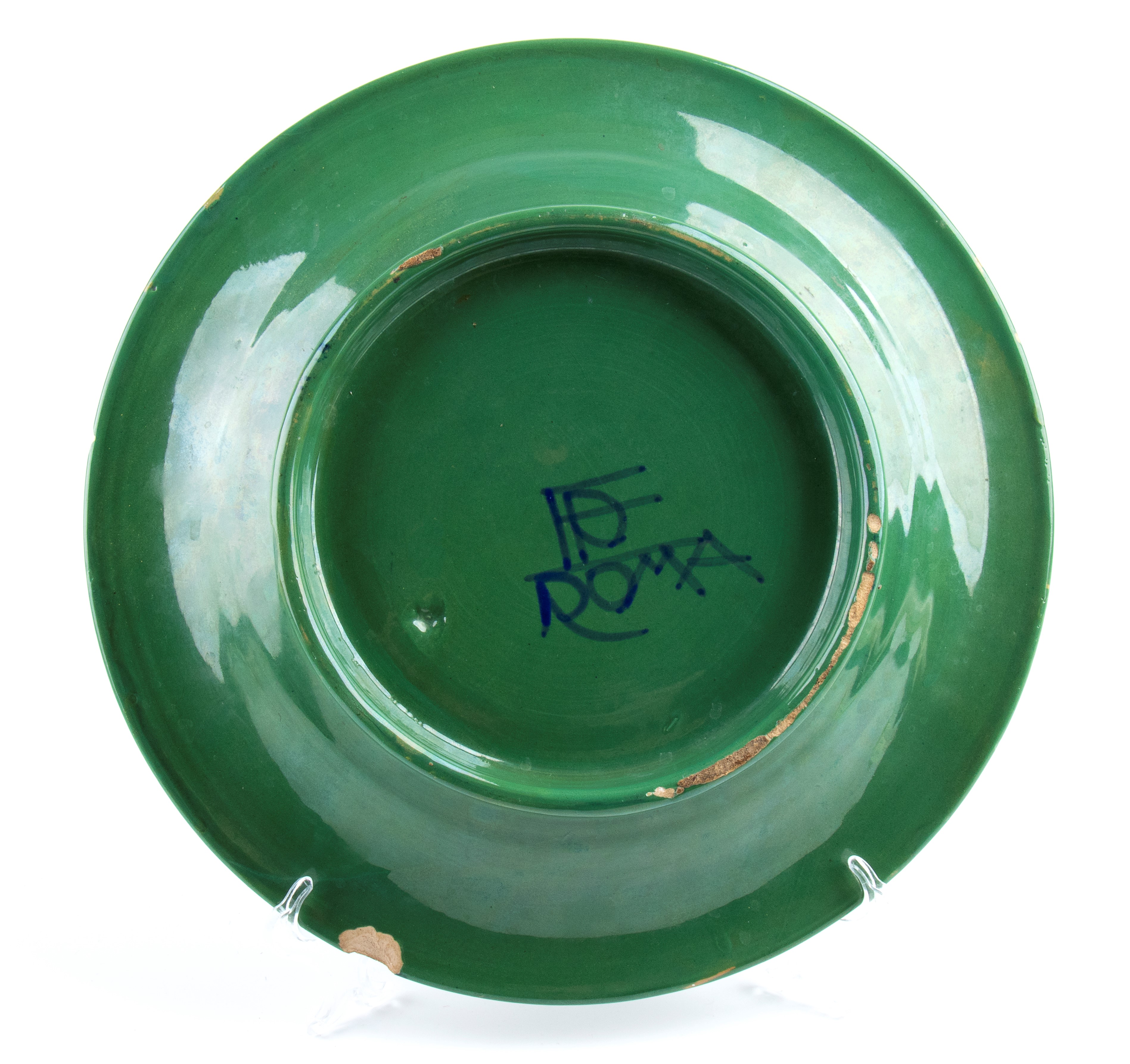 Ferruccio Palazzi - Piatto verde con decorazione di edera, ceramica, 29 cm di diametro