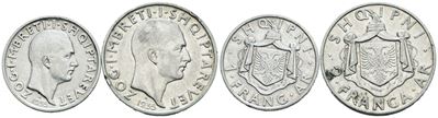 Albania, Zog I (1928-1939), Lotto di due monete da 1 e 2 franga, 1935, in argento