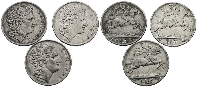 Albania. Zog i (1928-1939). Lotto di 3 Monete da 1 Lek. Ni. Date e Conservazioni Varie.
