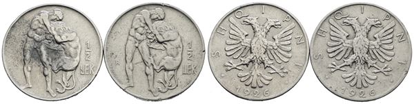 ALBANIA. Lotto di 2 monete da 1/2 lek 1926. Ni; KM 4; Conservazioni varie.