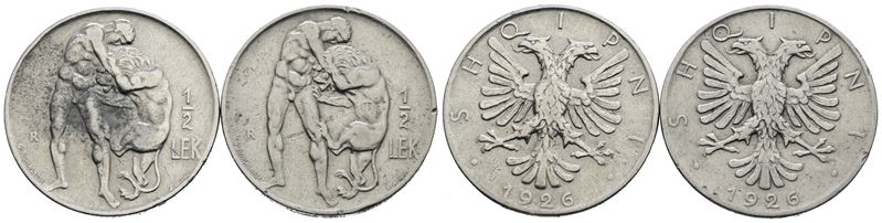 Albania. Lotto di 2 Monete da 1/2 Lek 1926. Ni; Km 4; Conservazioni Varie.