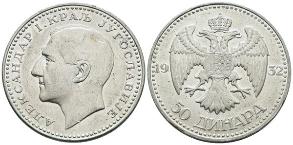 JUGOSLAVIA. Alessandro I (1918-1941). 50 dinari 1932. Ag; 23gr; KM 16; SPL