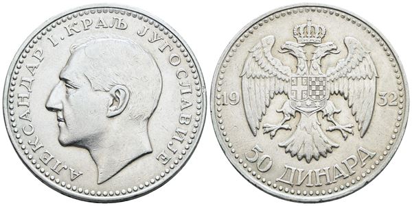 JUGOSLAVIA. Alessandro I (1918-1941). 50 dinari 1932. Ag; 23gr; KM 16; SPL