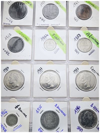 Monete della Repubblica Bolivariana del Venezuela, lotto di 12 monete in metallo, vari nominali e...