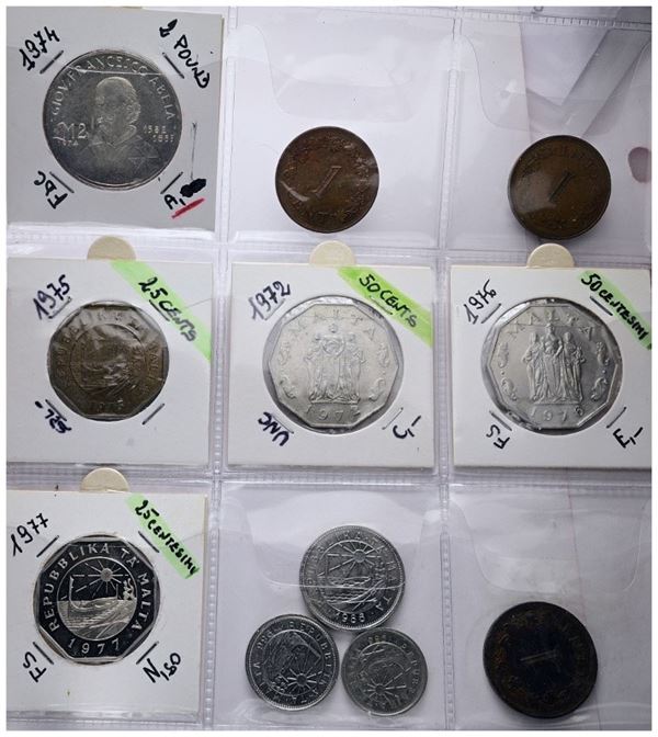 MALTA.  Lotto di 11 monete. Metalli, nominali, date e conservazioni varie.