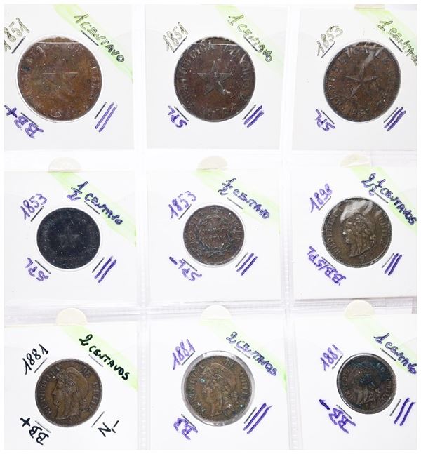 CILE.  Lotto di 9 monete. Cu; nominali, date e conservazioni varie.