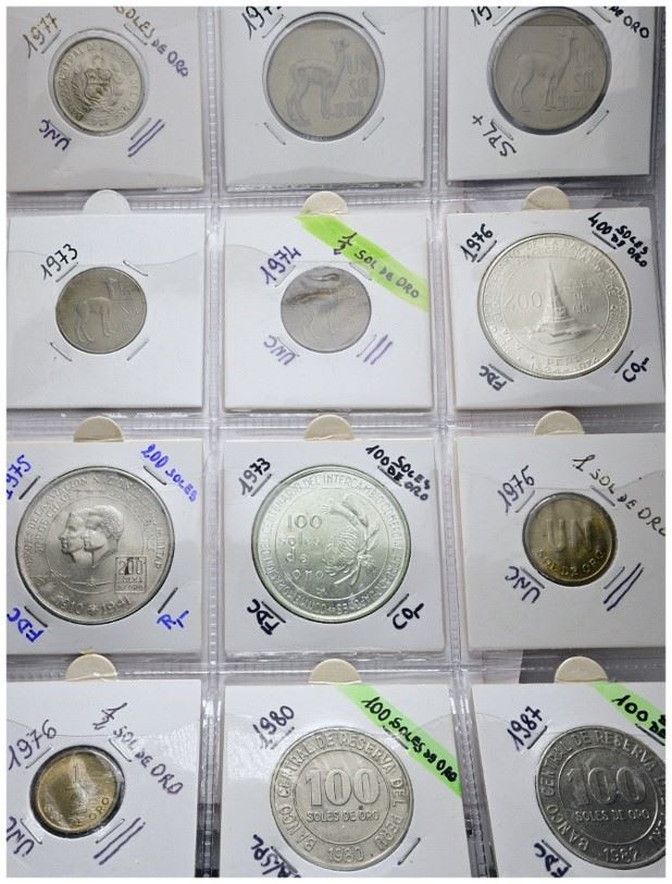 Lotto di 12 monete peruviane, vari metalli e conservazioni