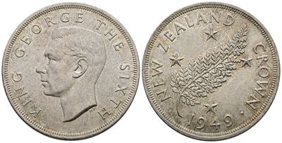 Moneta Nuova Zelanda, Giorgio VI, Corona del 1949, Ag, 28,28g, KM 22