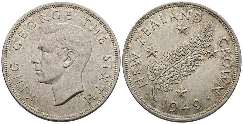 Moneta Nuova Zelanda, Giorgio VI, Corona del 1949, Ag, 28,28g, KM 22