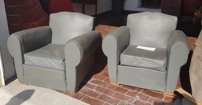Coppia di poltrone Chester in pelle grigio e blu, anni '40