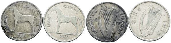 IRLANDA. Lotto di 2 monete da 1/2 corona 1928, 1939. Ag; Conservazioni varie.