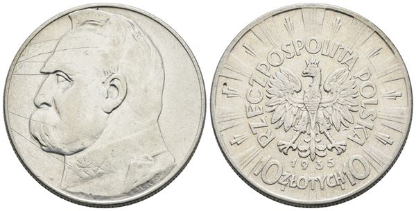 POLONIA. 10 zlotych 1935. Ag; 22gr; Y 29; BB, leggeri graffi al d.