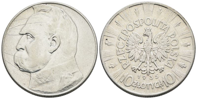 Polonia, 10 zlotych 1935, Argento (22 gr), BB