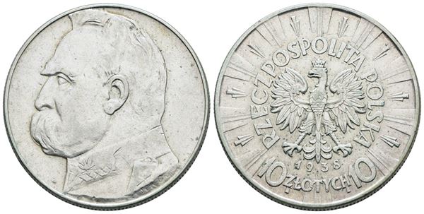 POLONIA. 10 zlotych 1938. Ag; 22gr; Y 29; BB