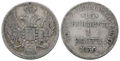 Nicola I, Zloty - 15 copechi 1836, Ag, 3,11 gr