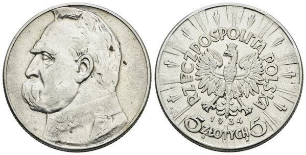 POLONIA. 5 zlotych 1934. Ag; 11gr; C 25; BB